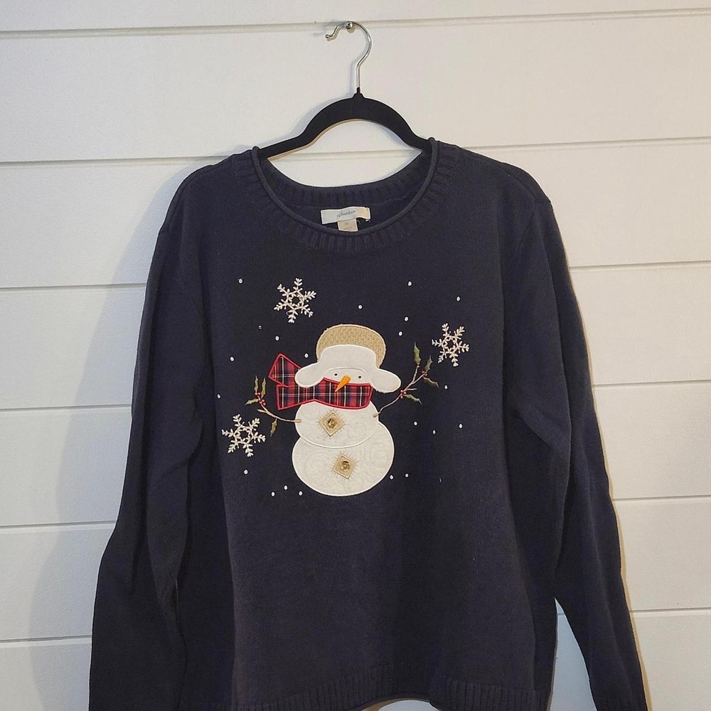 CJ Banks Snowman Holiday Sweater Navy Blue Christmas Crew Neck Plus Size 2X